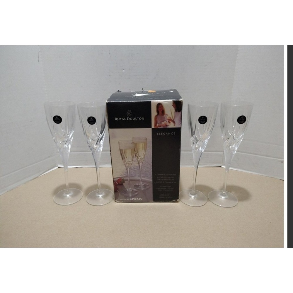 2 New boxes Champagne Flutes Royal Doulton Elegance 24% Lead Crystal 4 Clear